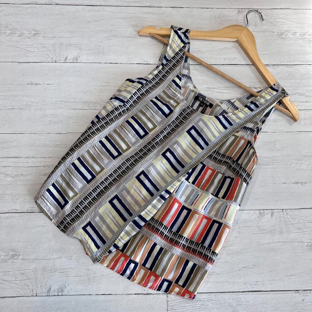 Nic + Zoe Tank Top Womens Size XS Multicolor Geometric Earth Tones Wrap Beachy